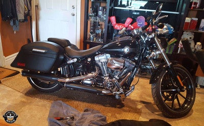 Viking Lamellar Slanted Leather Motorcycle Hard Saddlebags For Harley Softail Breakout