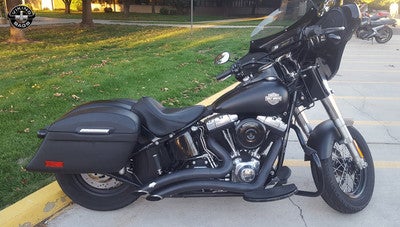 Viking Lamellar Slanted Leather Motorcycle Hard Saddlebags For Harley Softail Slim