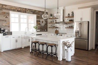 L Stik Reclaimed Wood Walls Stikwood Image By Stikwood Containing Countertop Kitchen Room Floor Wood Flooring